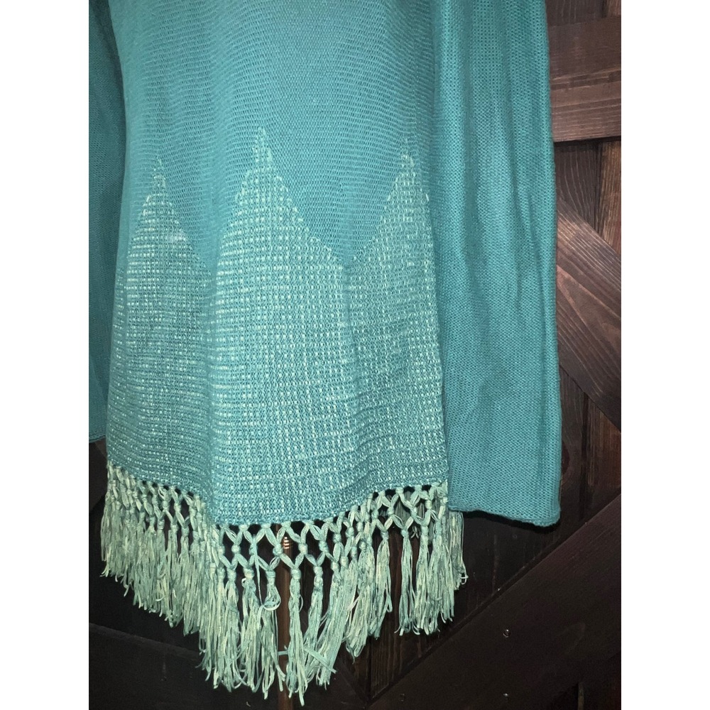 Lilly Pulitzer Teal Tatum Cardigan Sweater M Fringe Hem Open Coastal Boho Knit - Picture 7 of 10